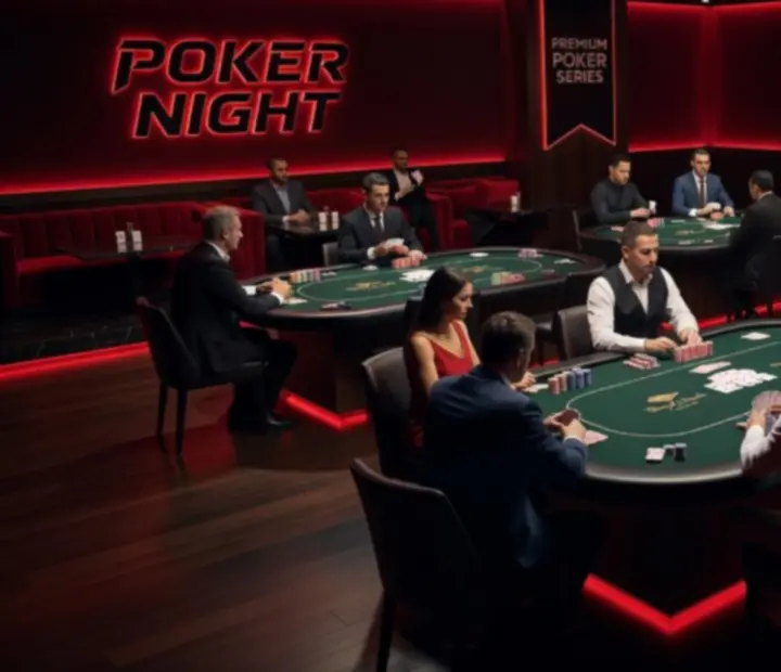Atmosférická adaptace prostoru s pokerovými stoly a ambientním osvětlením
