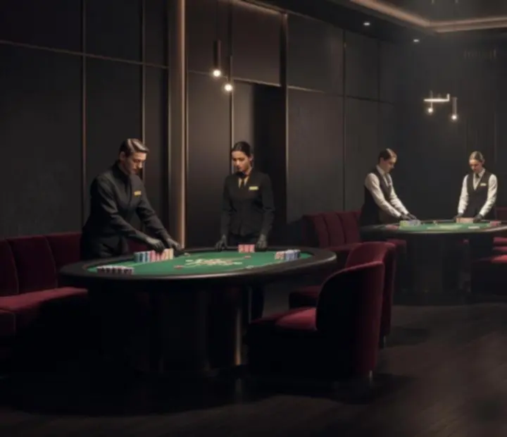 Elegantní partnerská kavárna a lounge prostor připravený na pokerový večer