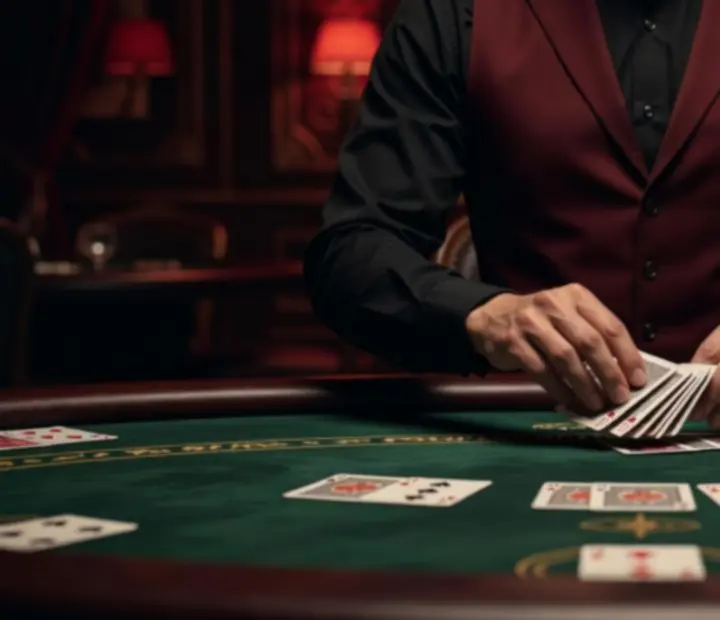 Profesionální dealer rozdává karty u pokerového stolu